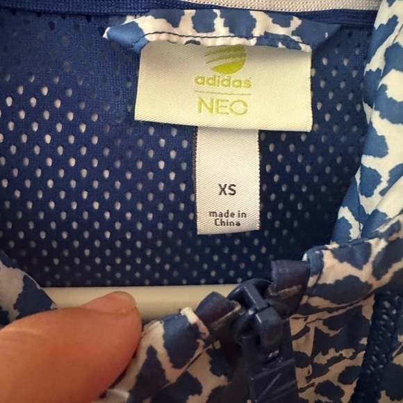 Adidas NEO Blue White Animal Print Wind Breaker Zipper Jacket - Picture 8 of 11